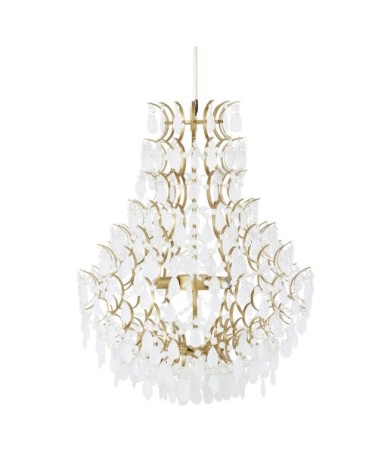 Suspension pampilles en verre opaline et métal doré vieilli