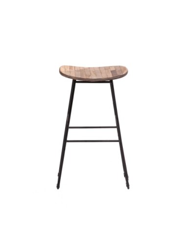 Tabouret de bar 72cm en métal et teck recyclé bois
