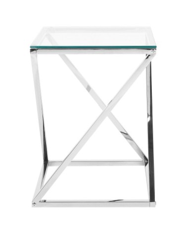 Table appoint argenté avec plateau en verre