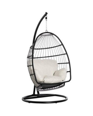 Fauteuil suspendu de jardin pliable métal époxy PE polyester crème