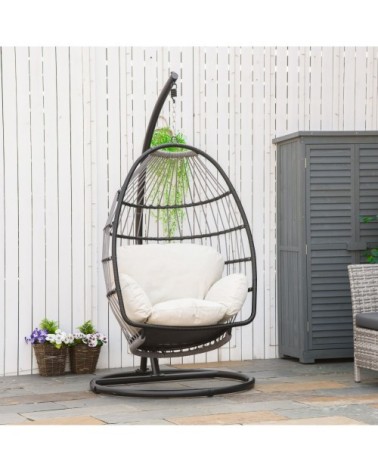 Fauteuil suspendu de jardin pliable métal époxy PE polyester crème