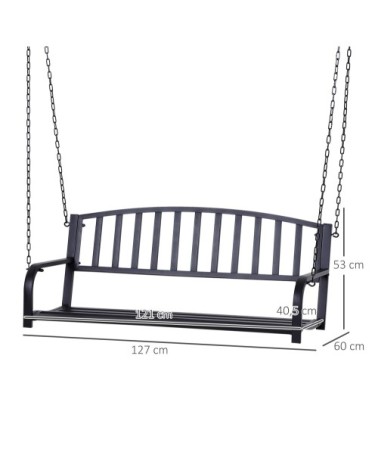 Banc suspendu 2 places chaînes incluses métal époxy noir