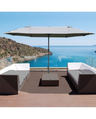 Parasol de jardin XXL à manivelle acier polyester haute densité gris