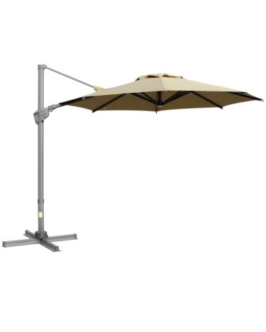 Parasol déporté octogonal inclinable pivotant 360° polyester kaki