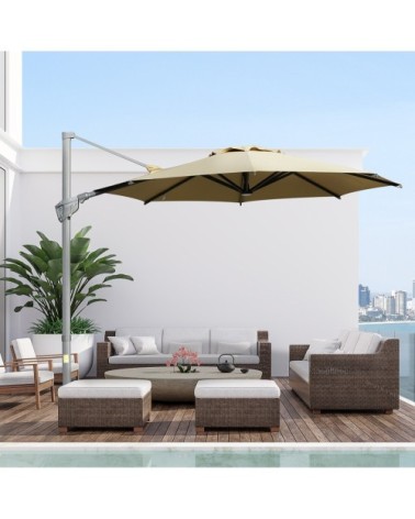 Parasol déporté octogonal inclinable pivotant 360° polyester kaki