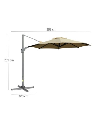 Parasol déporté octogonal inclinable pivotant 360° polyester kaki