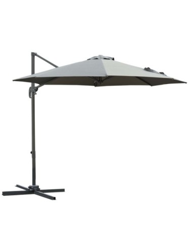 Parasol déporté rond inclinable rotatif 360° gris