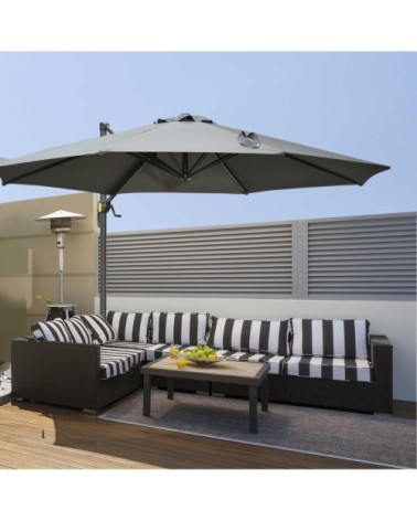 Parasol déporté rond inclinable rotatif 360° gris