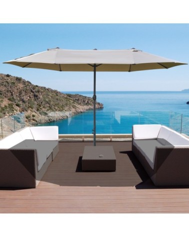 Parasol de jardin XXL à manivelle acier polyester café latte