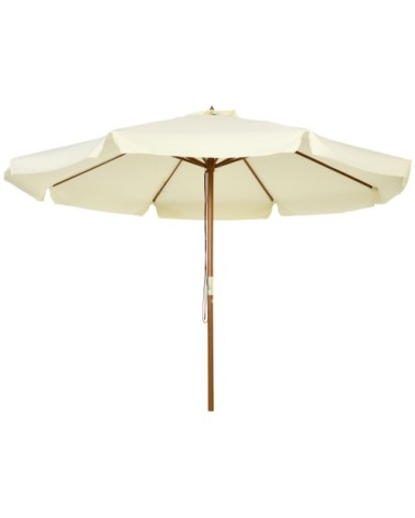 Parasol de jardin droit rond grande taille bambou polyester beige