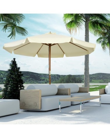 Parasol de jardin droit rond grande taille bambou polyester beige
