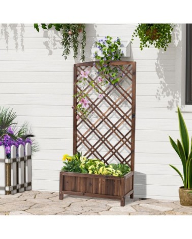 Jardinière avec treillis droit bois sapin traité carbonisation