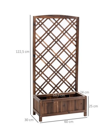 Jardinière avec treillis droit bois sapin traité carbonisation