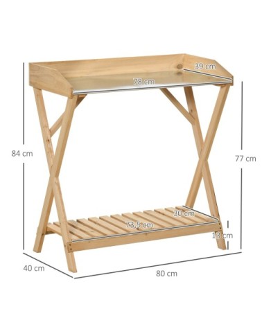 Table de rempotage étagère à lattes plateau tôle acier sapin pré-huilé
