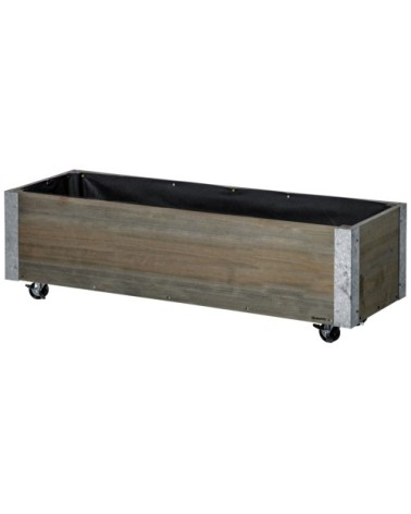 Jardinière sur roulettes métal bois de sapin gris
