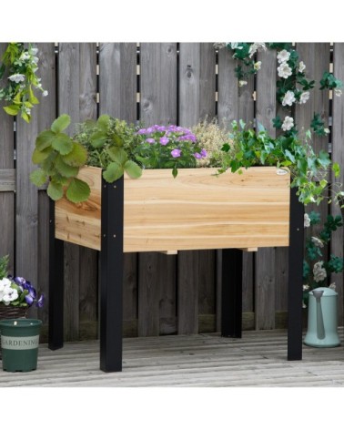 Jardinière sur pieds - potager - métal époxy noir bois sapin