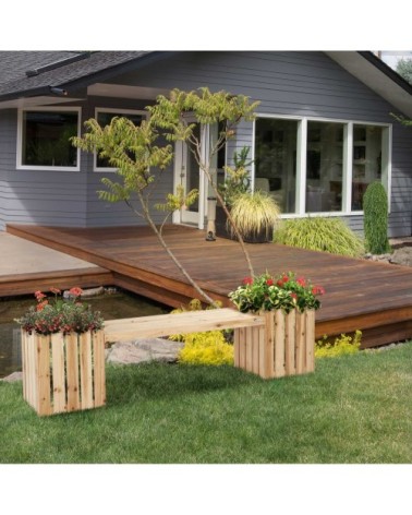 Banc de jardin jardinière double 2 en 1 bois sapin naturel
