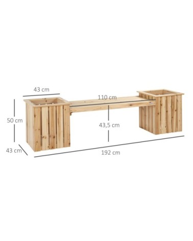 Banc de jardin jardinière double 2 en 1 bois sapin naturel