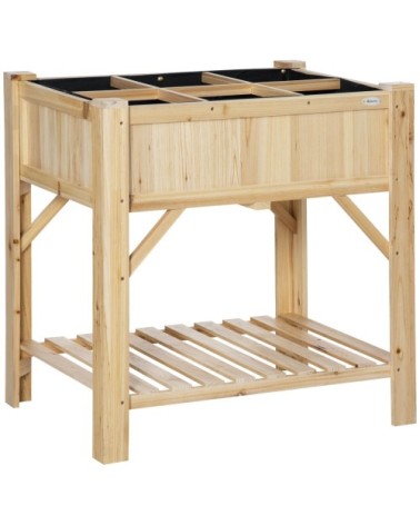 Jardinière sur pieds avec étagère 6 compartiments bois sapin pré-huilé