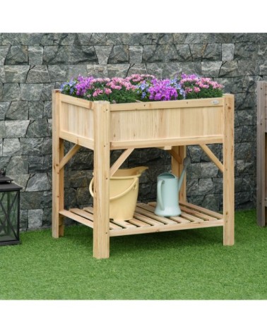 Jardinière sur pieds avec étagère 6 compartiments bois sapin pré-huilé