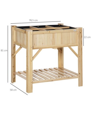 Jardinière sur pieds avec étagère 6 compartiments bois sapin pré-huilé