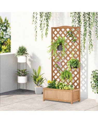 Jardinière avec treillis - fond à lattes - bois sapin pré-huilé