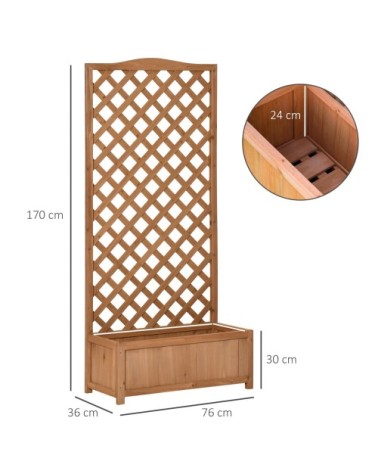Jardinière avec treillis - fond à lattes - bois sapin pré-huilé