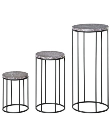 Support pot de fleurs 3 pièces métal époxy plateaux aspect marbre gris