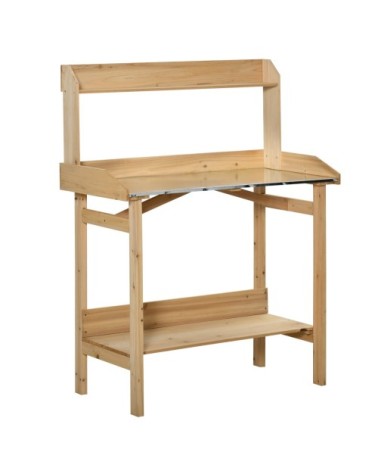 Table de rempotage 2 étagères plateau tôle acier sapin pré-huilé