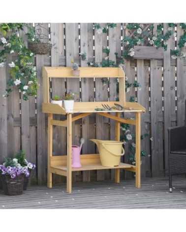 Table de rempotage 2 étagères plateau tôle acier sapin pré-huilé