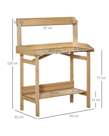 Table de rempotage 2 étagères plateau tôle acier sapin pré-huilé
