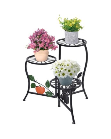Support porte-plantes pliable 3 niveaux métal noir