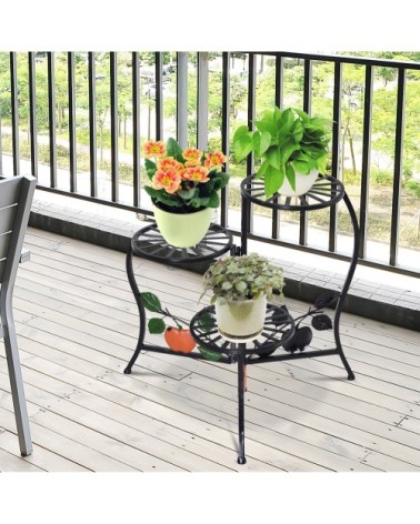 Support porte-plantes pliable 3 niveaux métal noir