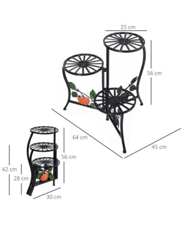 Support porte-plantes pliable 3 niveaux métal noir
