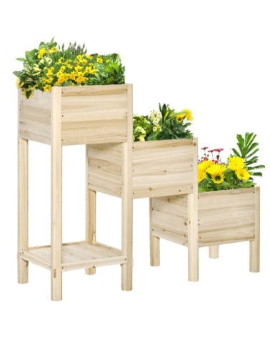 Jardinière sur pieds carré potager 3 niveaux étagère sapin naturel