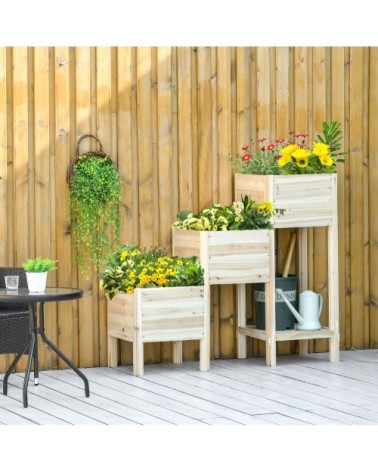 Jardinière sur pieds carré potager 3 niveaux étagère sapin naturel