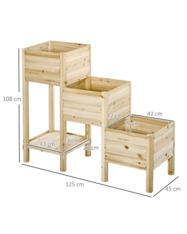 Jardinière sur pieds carré potager 3 niveaux étagère sapin naturel