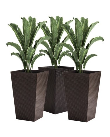 Lot de 3 pots de fleurs H.61 cm PP aspect rotin chocolat