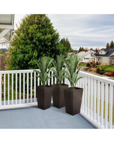 Lot de 3 pots de fleurs H.61 cm PP aspect rotin chocolat