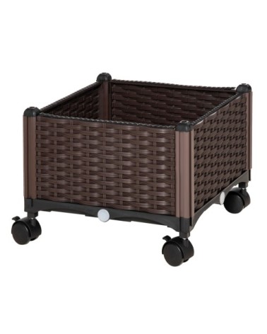 Jardinière sur roulettes plastique imitation rotin tressé chocolat