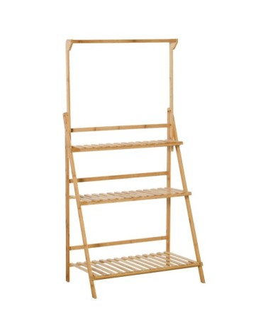 Étagère échelle à fleurs en bois de bambou 3 étagères + barre support