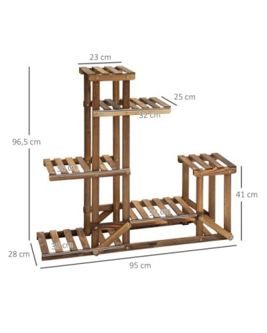 Étagère à fleurs 6 tablettes bois de sapin traité carbonisation