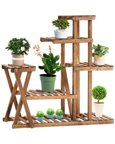 Étagère à fleurs 6 tablettes bois de sapin traité carbonisation