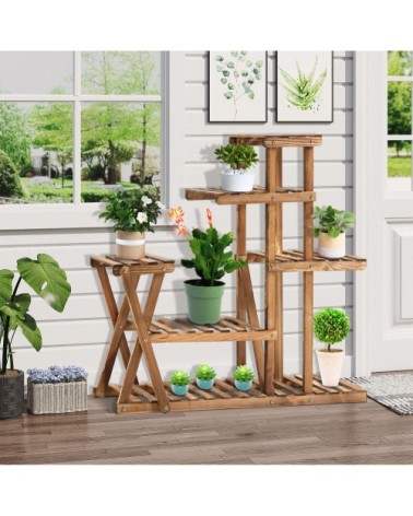 Étagère à fleurs 6 tablettes bois de sapin traité carbonisation