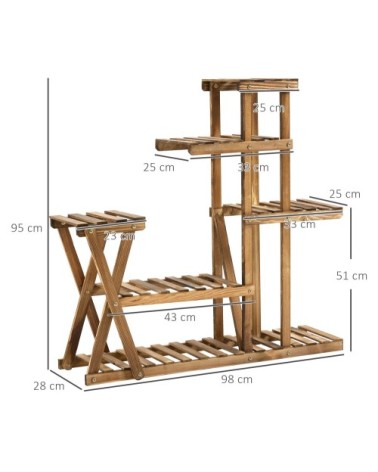 Étagère à fleurs 6 tablettes bois de sapin traité carbonisation