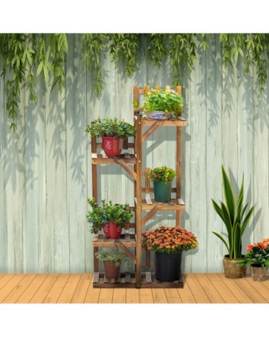 Étagère à fleurs 5 tablettes bois de sapin traité carbonisation