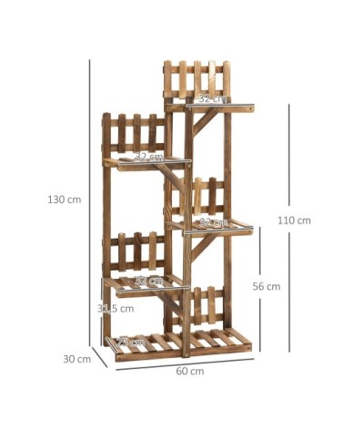 Étagère à fleurs 5 tablettes bois de sapin traité carbonisation
