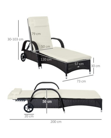 Bain de soleil inclinaison réglable matelas résine brun foncé