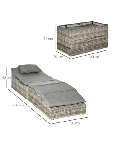 Bain de soleil pliable inclinaison réglable matelas gris chiné