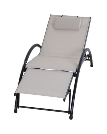 Bain de soleil design inclinable repose-pied réglable beige